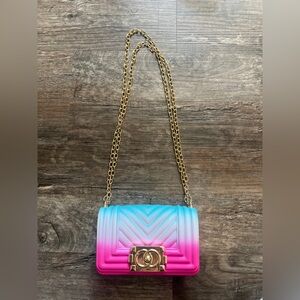 Jelly Gradient Pink and Blue Chain Shoulder Bag